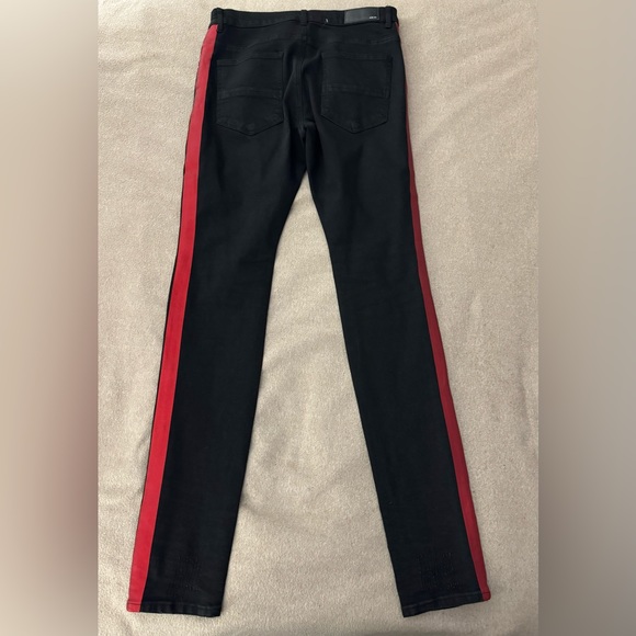 Amiri Jeans 34 Glitter Track Jeans Black With Red Stripe Men's Skinny Distressed - Picture 8 of 14